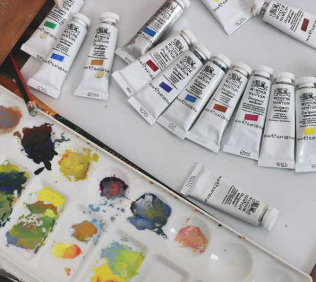Gouache paints and mixing tray