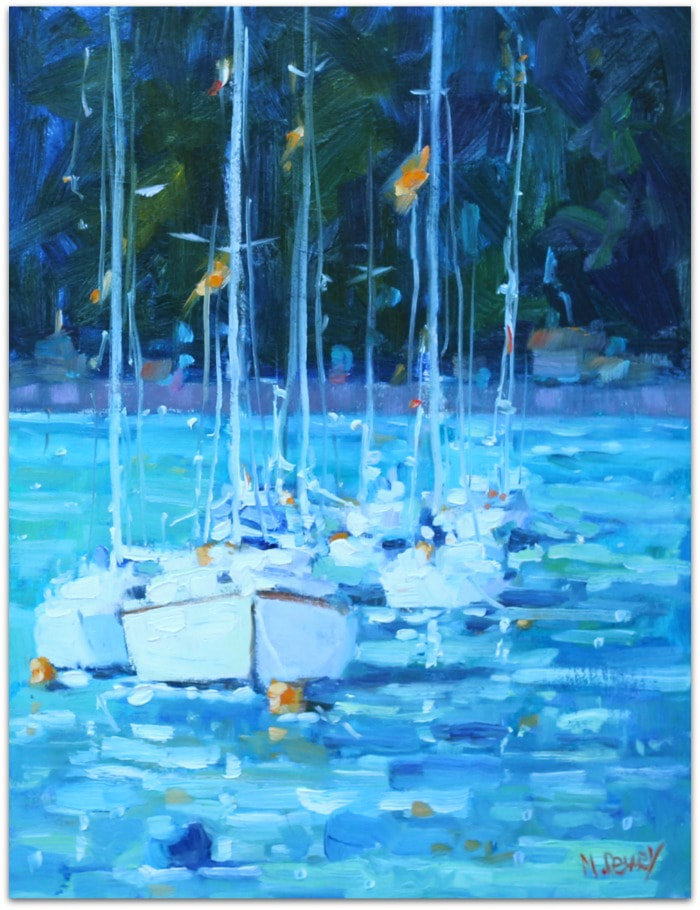 Marina oil painting by Malcolm Dewey