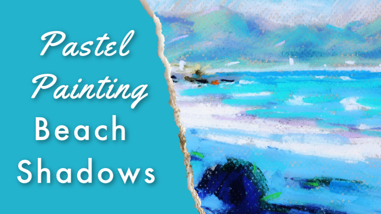Pastel painting a beach scene.