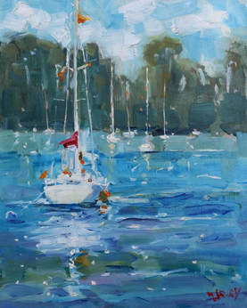 Yachts in Bright Light oil painting by Malcolm Dewey