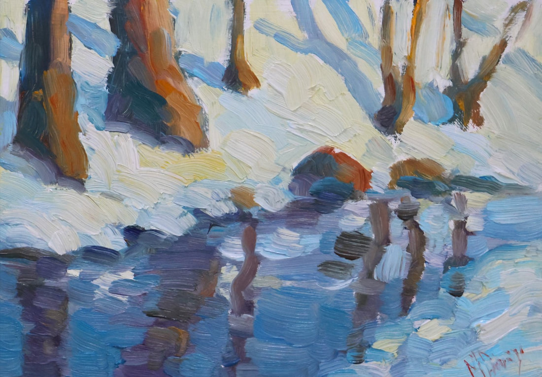 Snowy Stream: oil painting by Malcolm Dewey